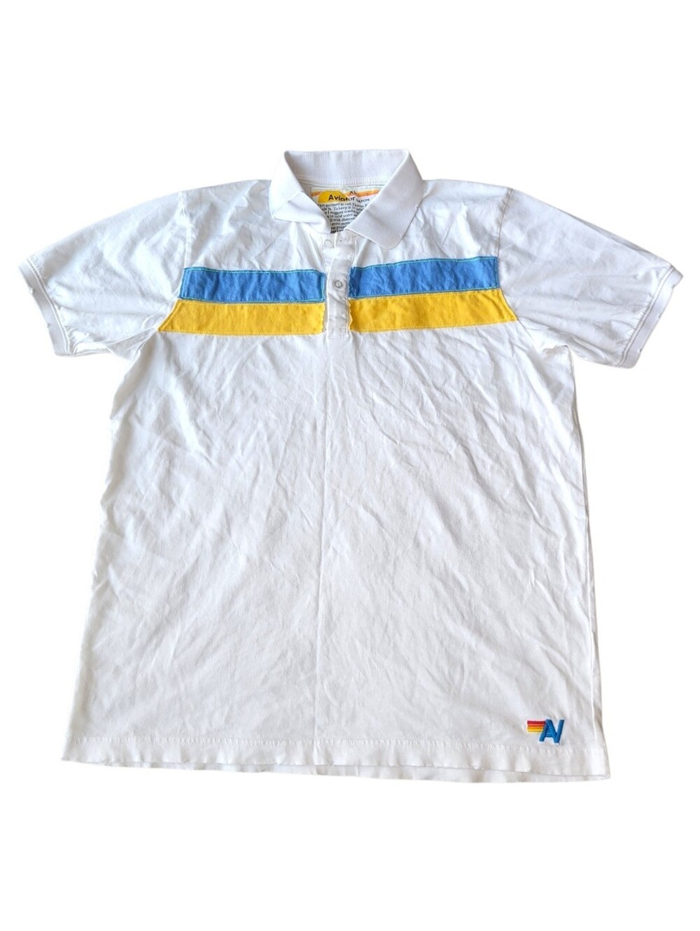 Aviator Nation Men's Striped Polo Shirt White XL